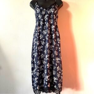 Kenzie Francesca’s babydoll dress M slinky spaghetti straps lace dark floral